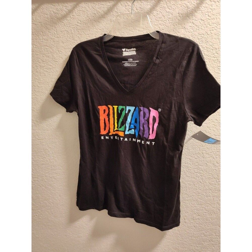 Blizzard Entertainment V-Neck Women's Black Logo T-Shirt Large NWT